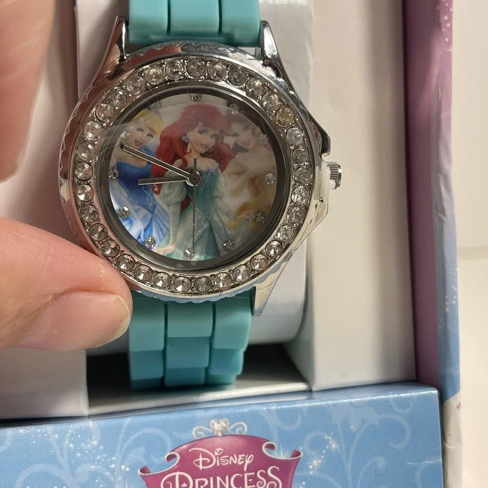 Vintage Disney Princess Watch Double Rhinestone Trimmed Face NIB‎ Teal Blue Band